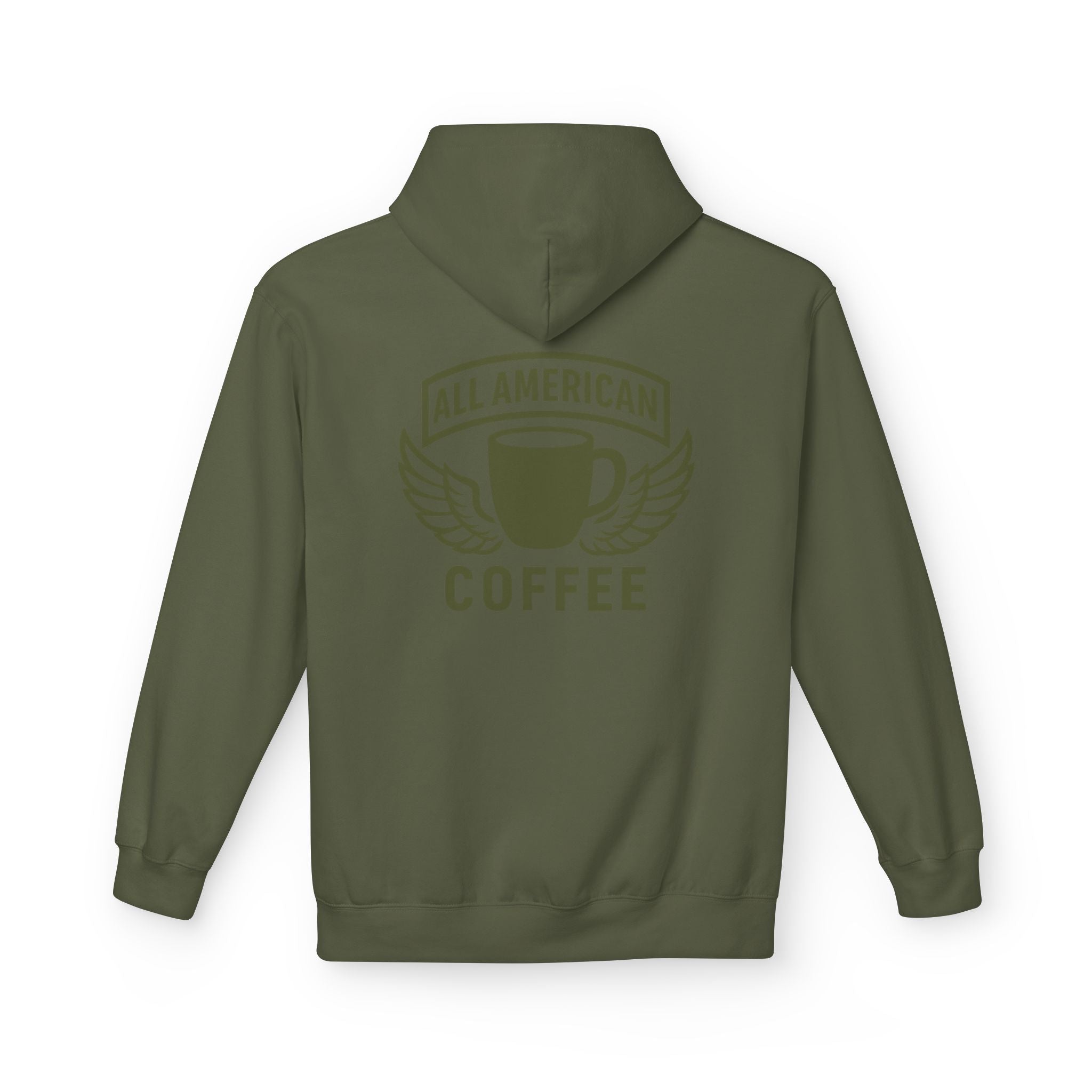 All American Coffee Hoodie — Winged Coffee Cup Graphic