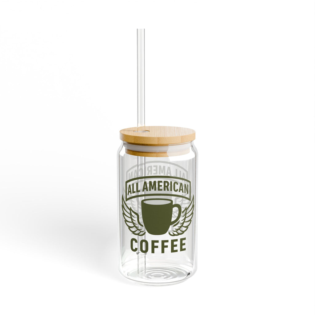 All American Coffee Sipper Glass – 16oz Clear Jar
