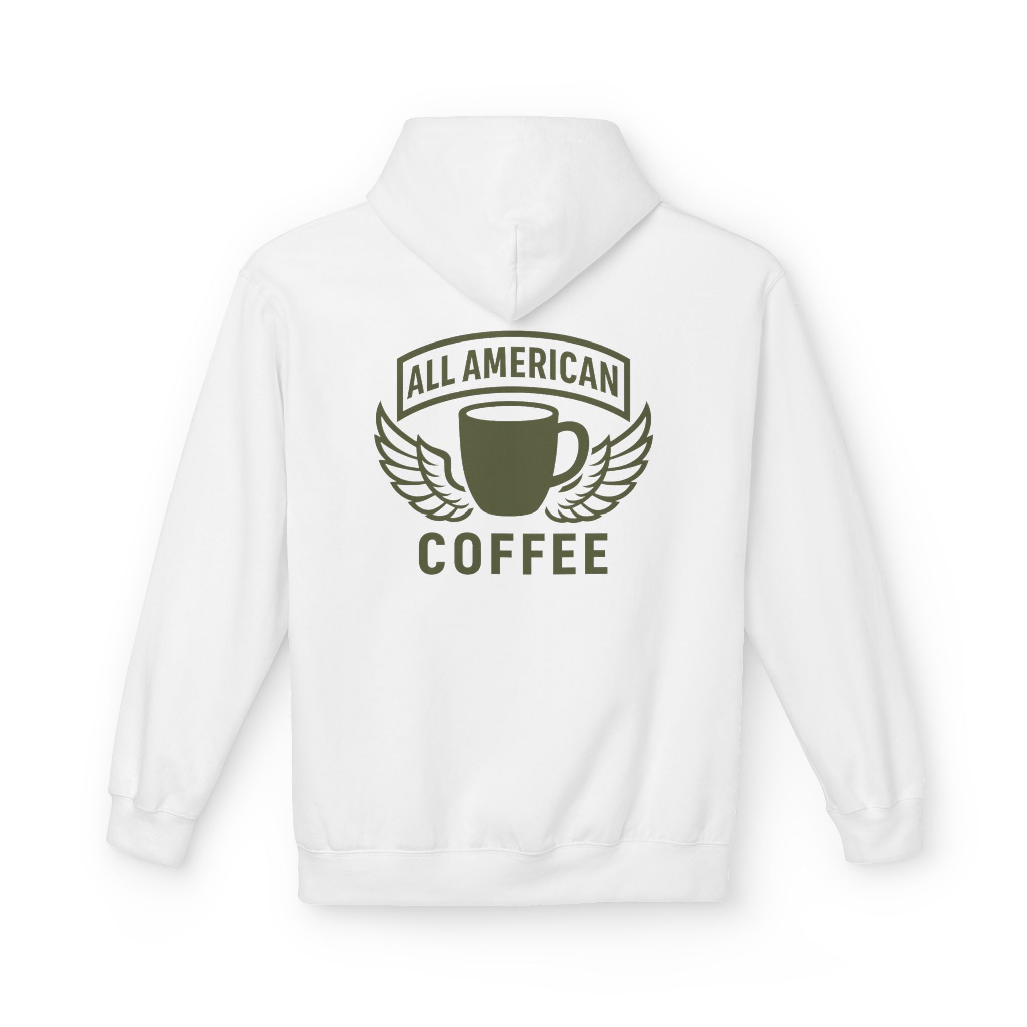 All American Coffee Hoodie — Winged Coffee Cup Graphic