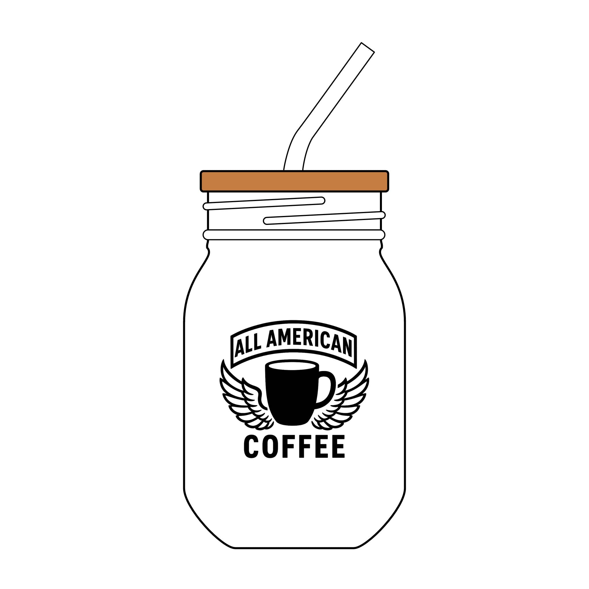 All American Coffee 16oz Engraved Sipper Glass with Straw