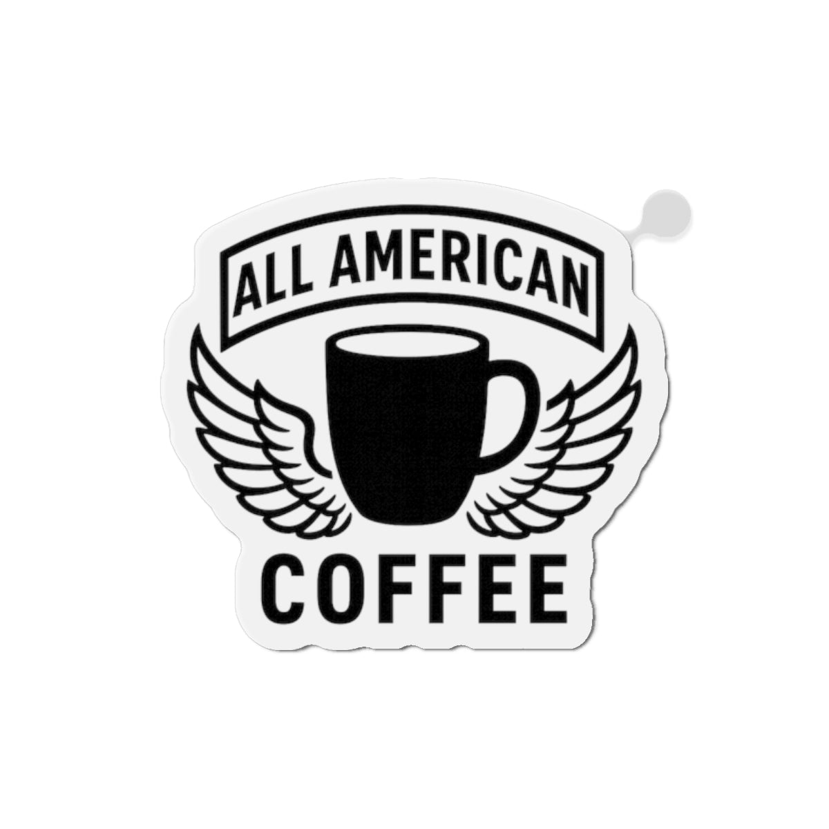 All American Coffee Die-Cut Magnet — Retro Winged Coffee Cup Refrigerator Sticker