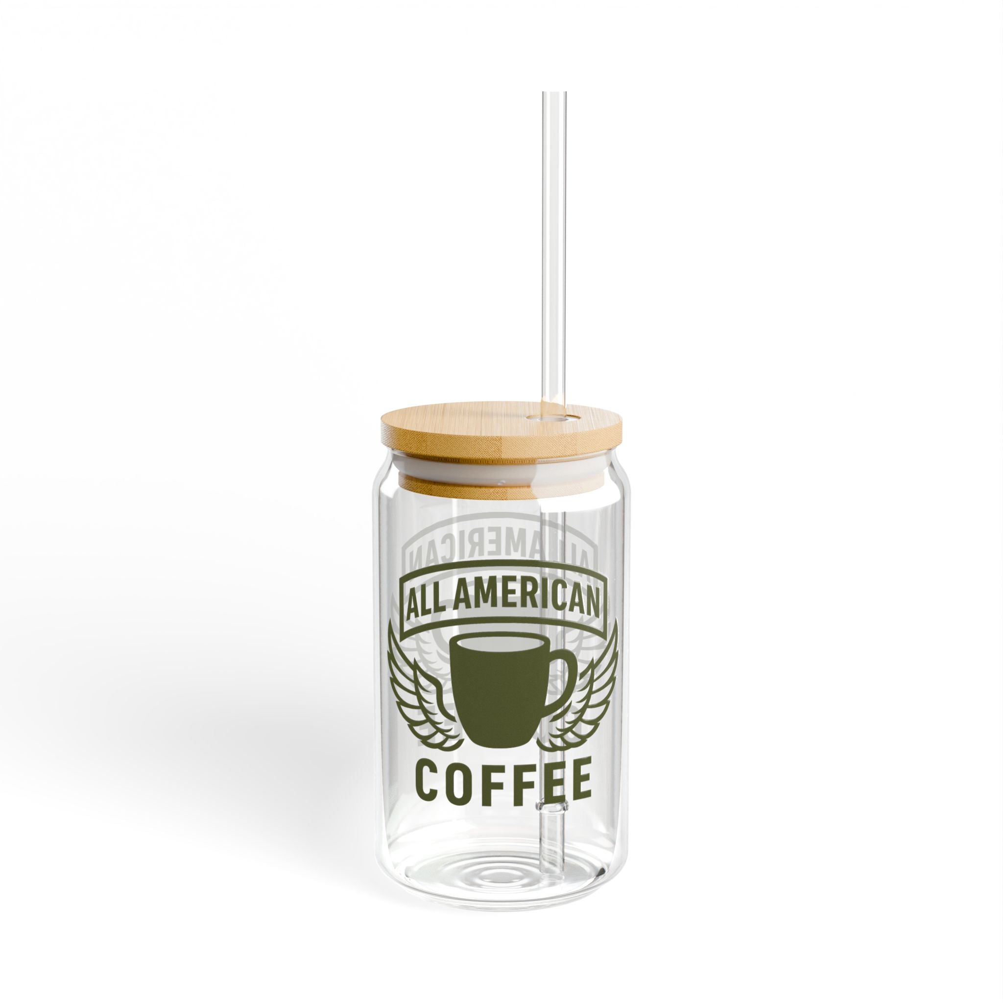 All American Coffee Sipper Glass – 16oz Clear Jar